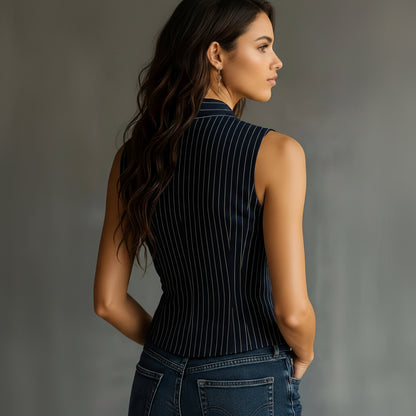 Vintage Vertical Striped Sleeveless Blouse