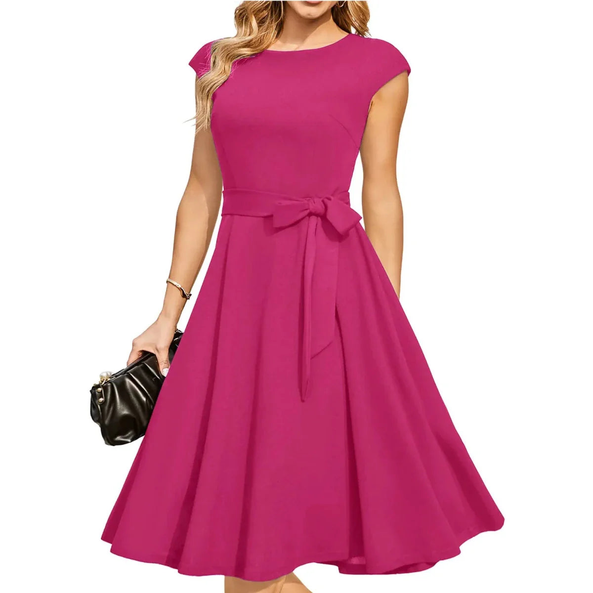 Women Elegant Sleeveless Tie Waist Cocktail Dress