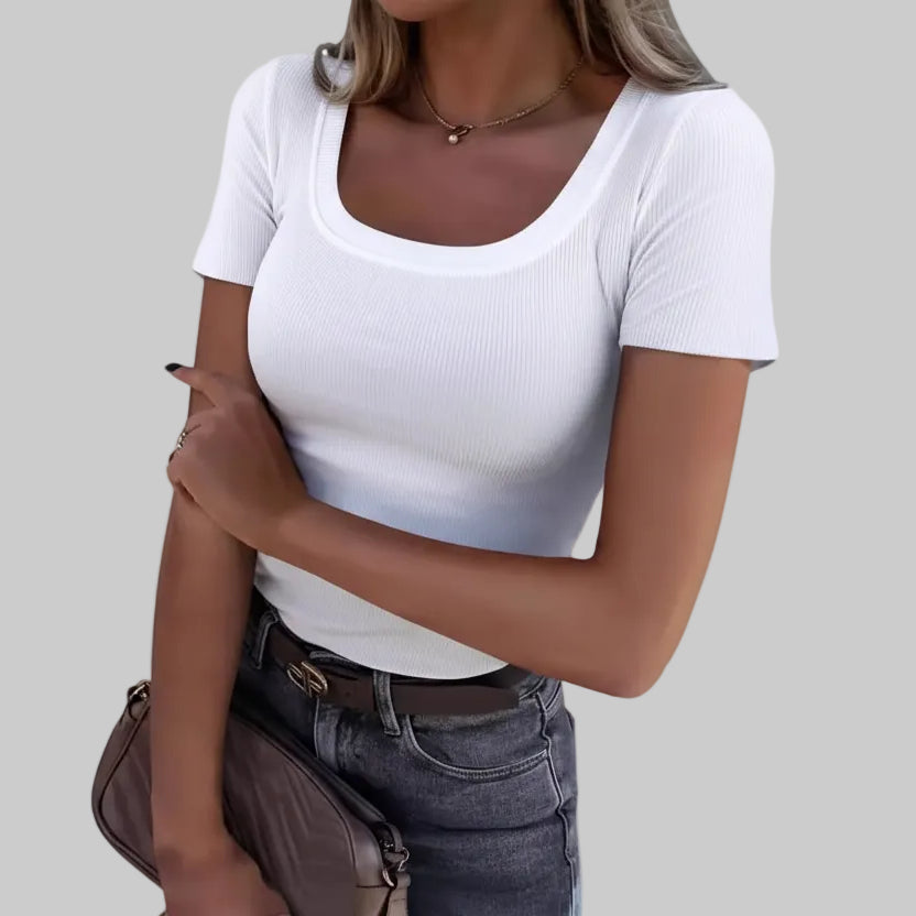 Modernes strukturiertes Kurzarmshirt mit quadratischem Ausschnitt