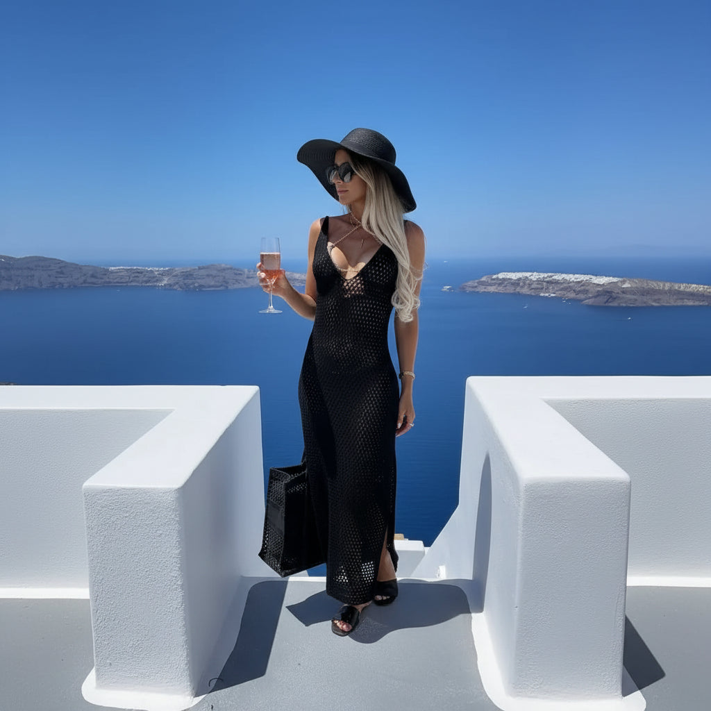 Schickes Häkel-Strandkleid mit durchsichtigem Mesh-Stil