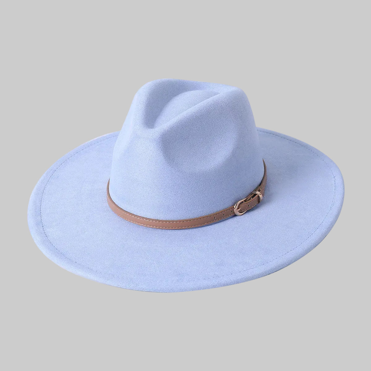 Chic Suede Wide-Brimmed Fedora Hat with Belt Accent