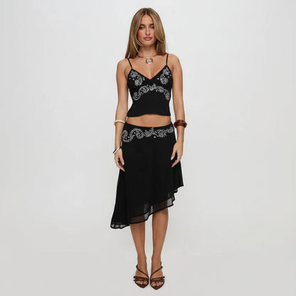 Elegant Backless Embroidered Crop Top with Halter Neck Design