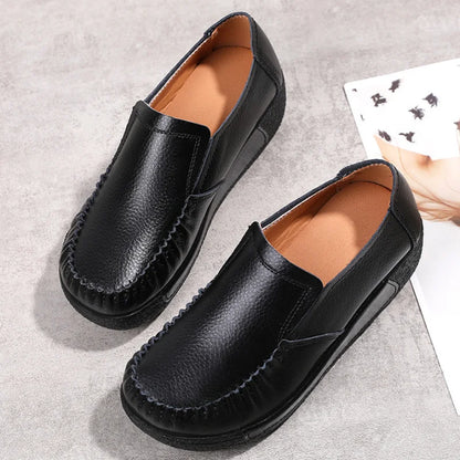Soft Leather Platform Slip On Loafers