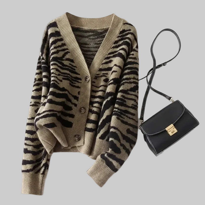 Moderner Strickcardigan mit Knopfleiste und Zebramuster