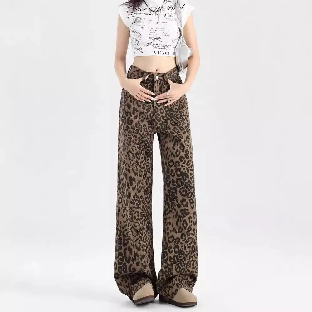 Modern Women’s Leopard Print Straight-Leg Loose Wide Pants