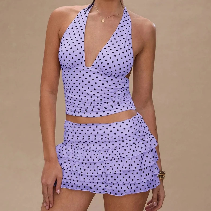 Schickes Damen-Sommer-Zweiteiler-Set mit Neckholder-Top und Minirock