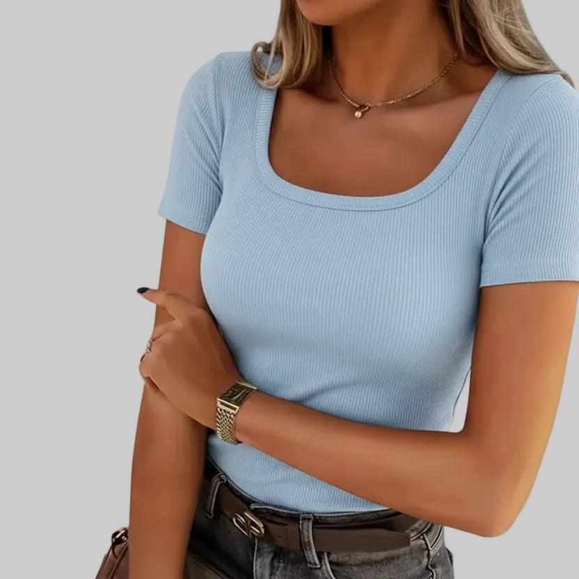 Modernes strukturiertes Kurzarmshirt mit quadratischem Ausschnitt