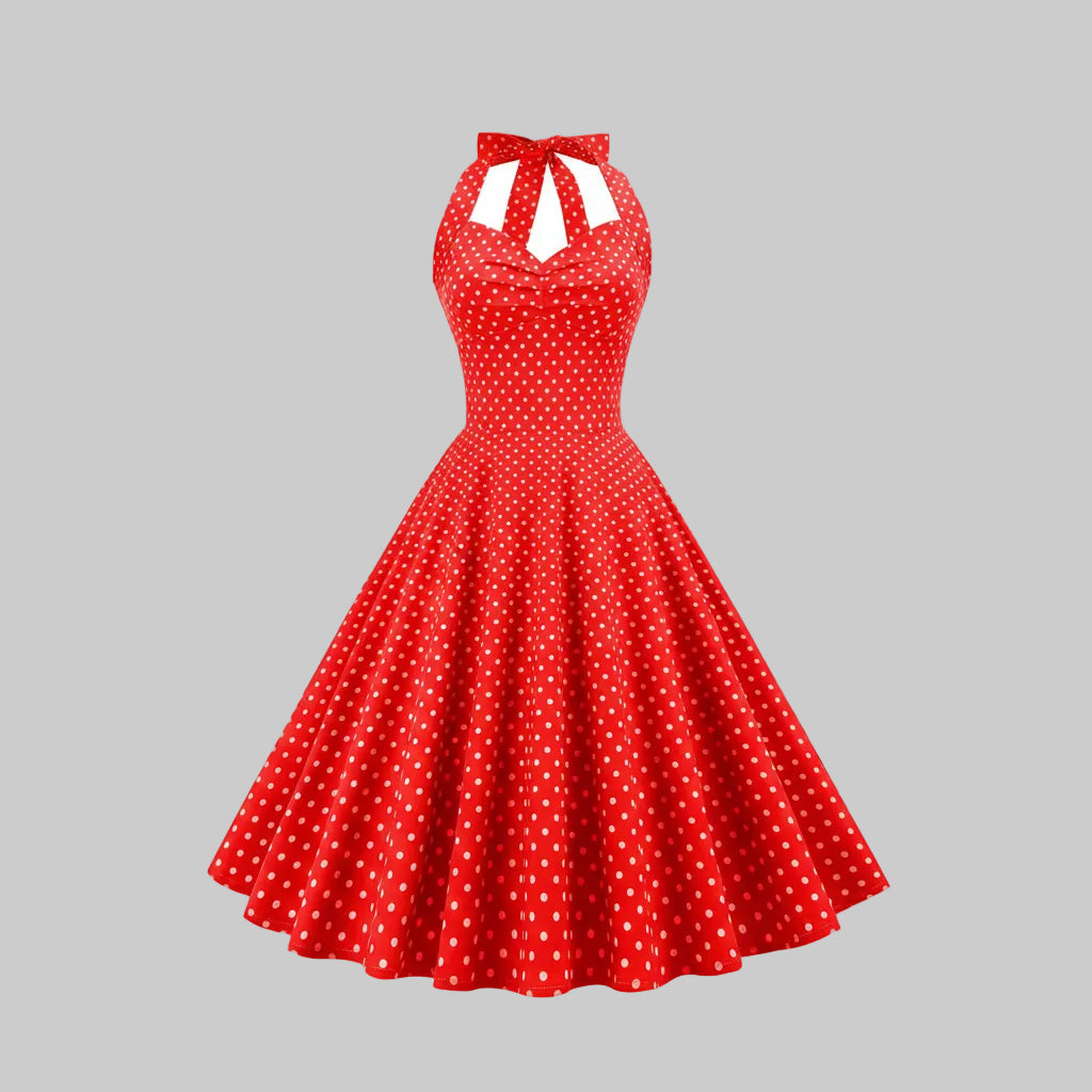 Elegantes Kleid mit hohem Bund und Polka-Dots für zeitlosen femininen Stil