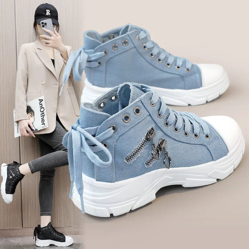 Hohe Plateau Denim Sneaker