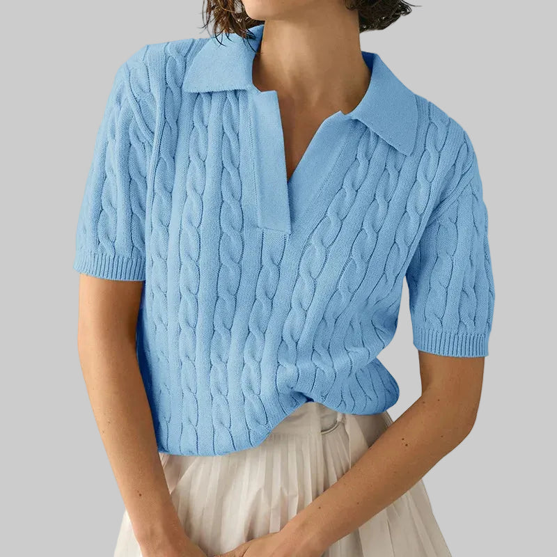 Eleganter Kurzarm-Pullover mit einfarbigem Strickmuster