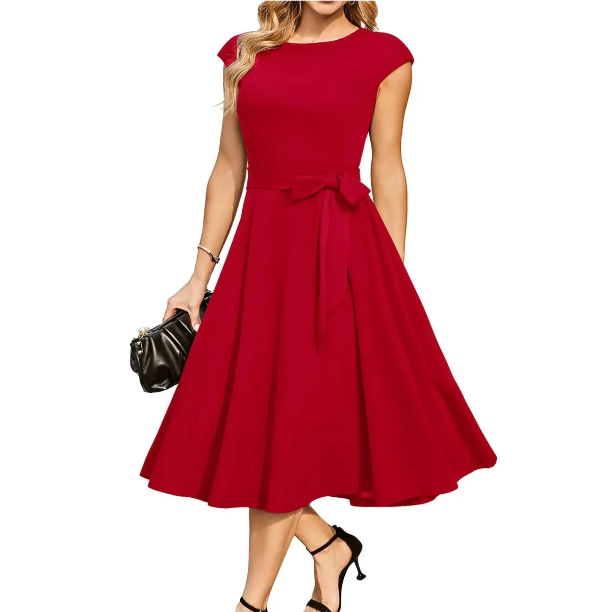 Women Elegant Sleeveless Tie Waist Cocktail Dress