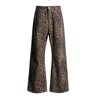 Chic Café Brown Leopard Print Wide Leg Jeans for Casual Everyday Looks