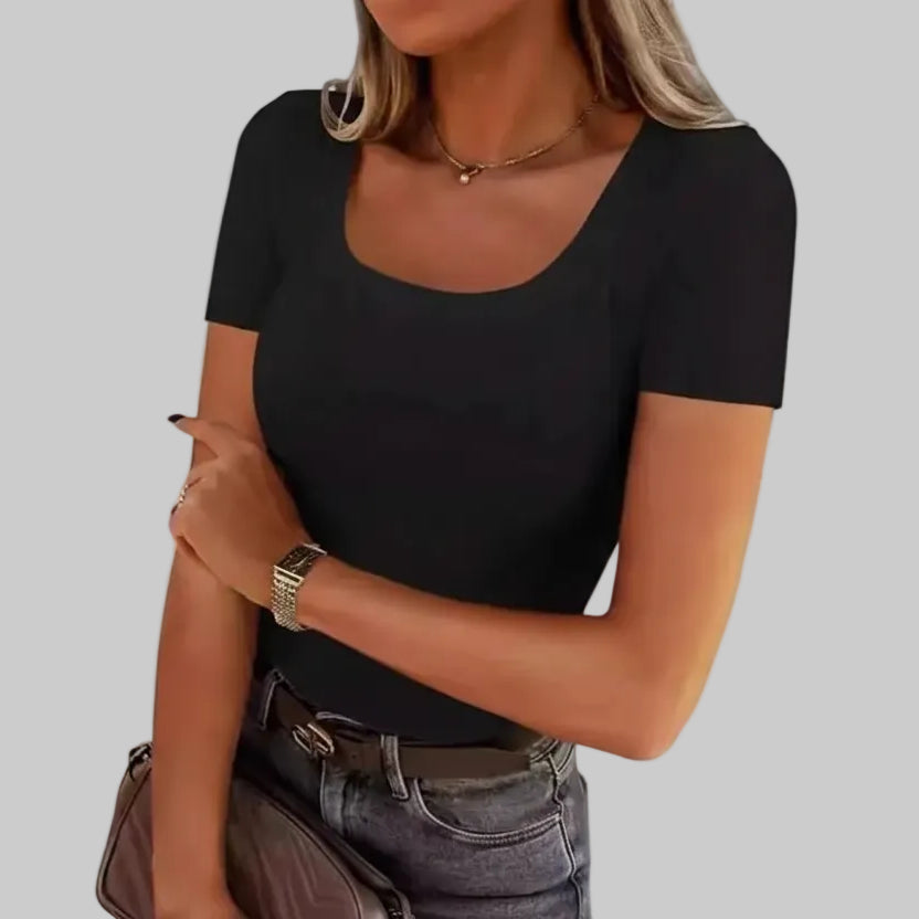 Modernes strukturiertes Kurzarmshirt mit quadratischem Ausschnitt