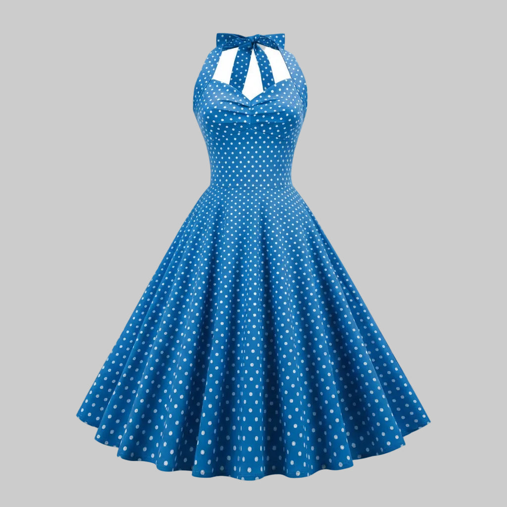 Elegantes Kleid mit hohem Bund und Polka-Dots für zeitlosen femininen Stil