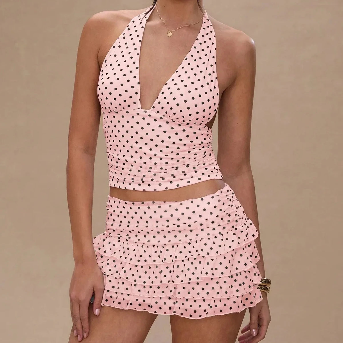 Schickes Damen-Sommer-Zweiteiler-Set mit Neckholder-Top und Minirock