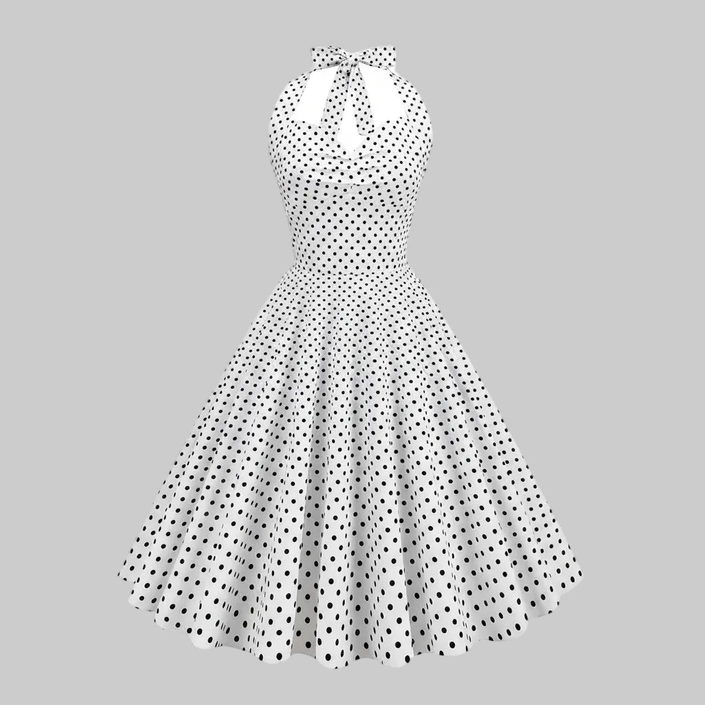 Elegantes Kleid mit hohem Bund und Polka-Dots für zeitlosen femininen Stil