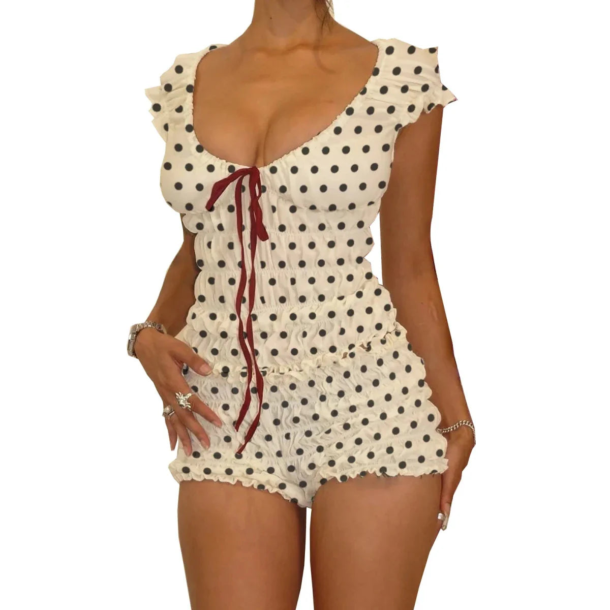 Polka Dot Ruffle Smocked Lounge Set
