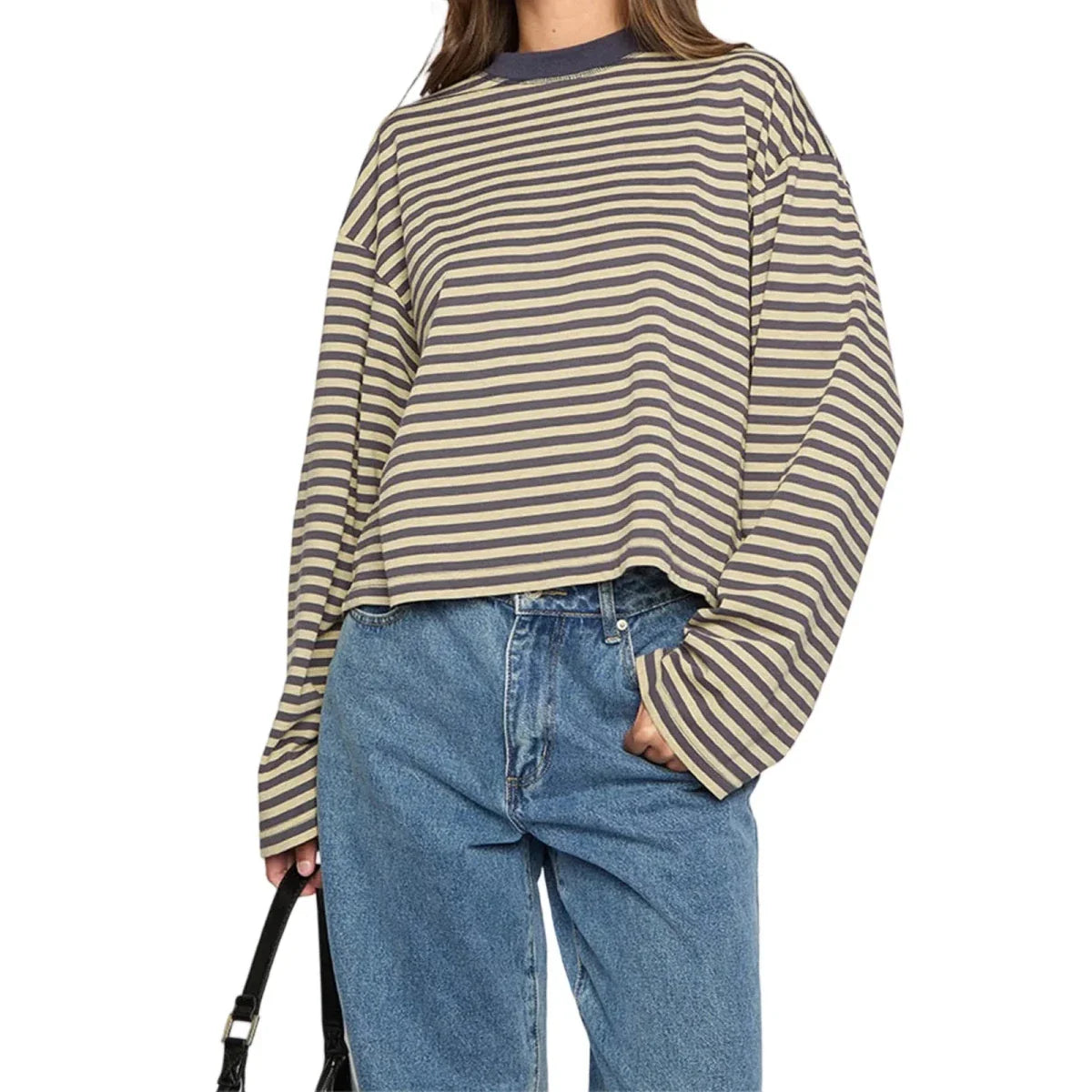 Oversized Striped Drop Shoulder Long Sleeve Top