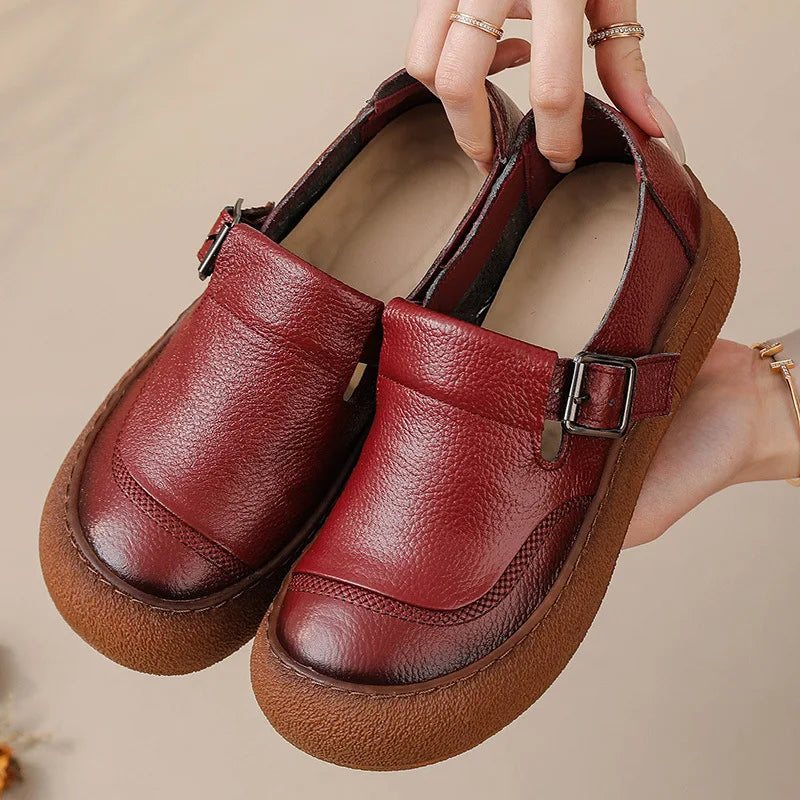 Premium Leather Buckle Strap Slip On Shoes