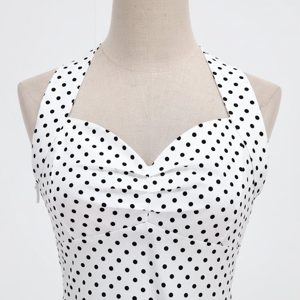 Elegantes Kleid mit hohem Bund und Polka-Dots für zeitlosen femininen Stil