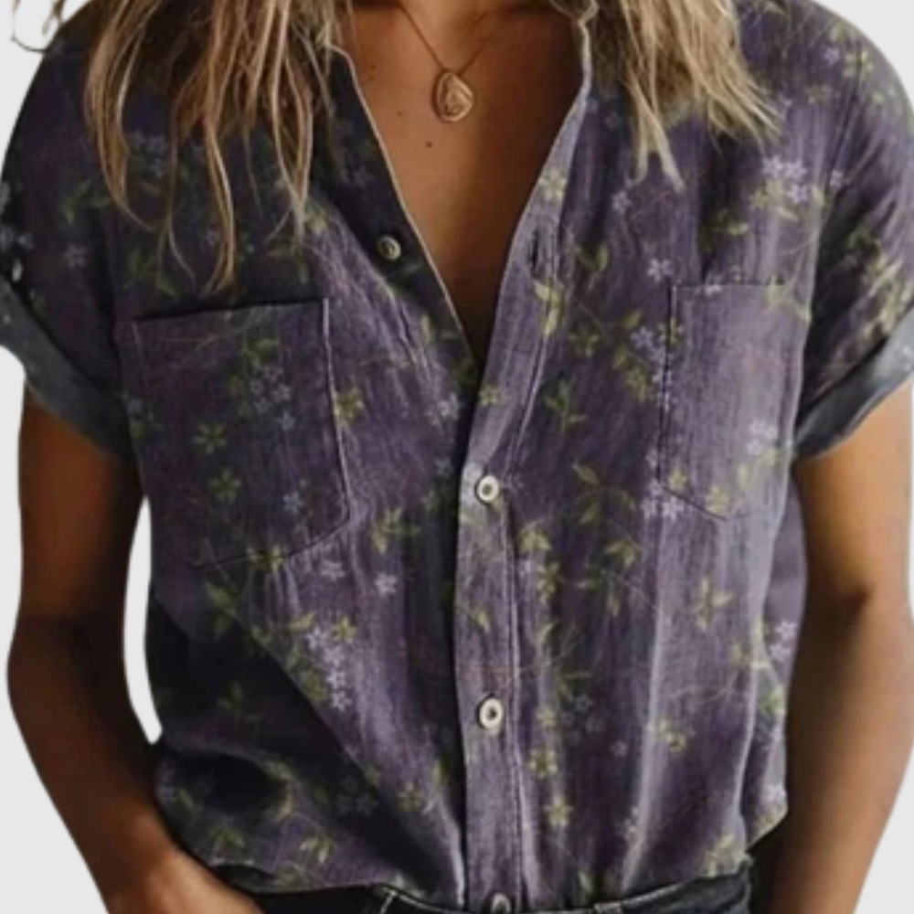 Women's Vintage Floral Blouse with Lapel Collar