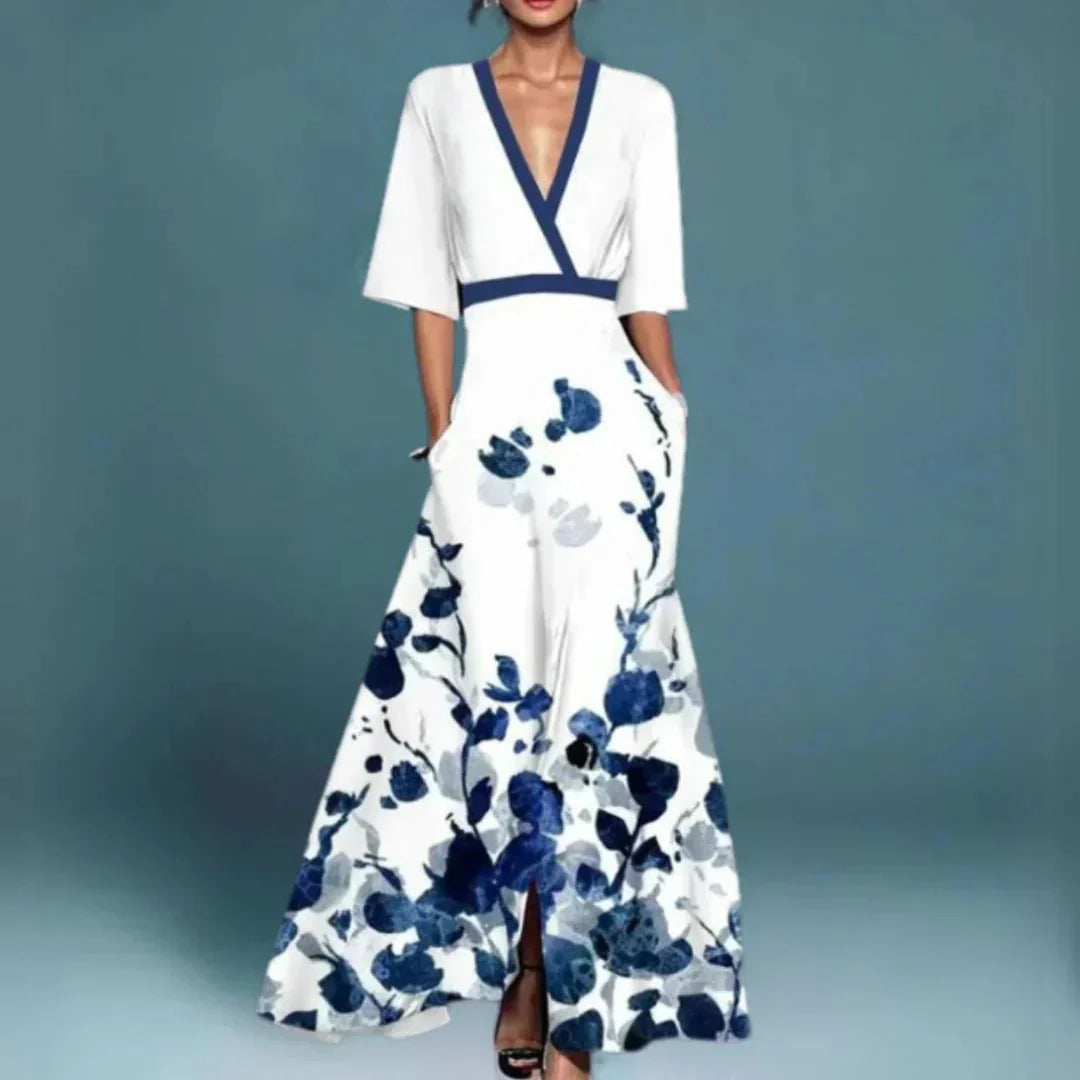 Floral V Neck Maxi Dress