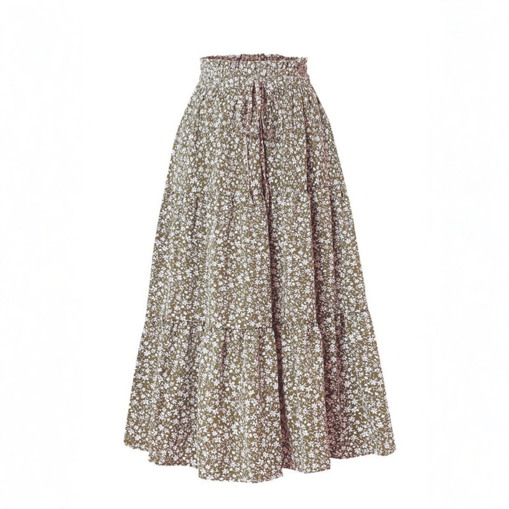 Women Summer Floral A Line Midi Skirt With Elastic Waist