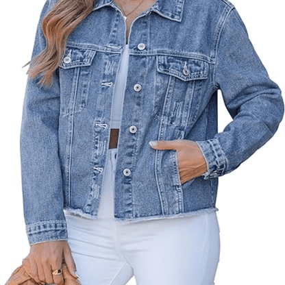 Classic Blue Denim Jacket with Button Front Closure and Structured Everyday Casual Style