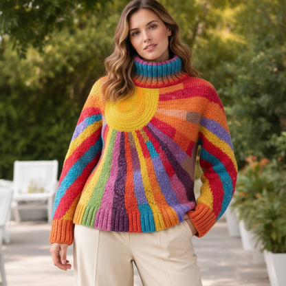 Patchwork Turtleneck Knit Sweater