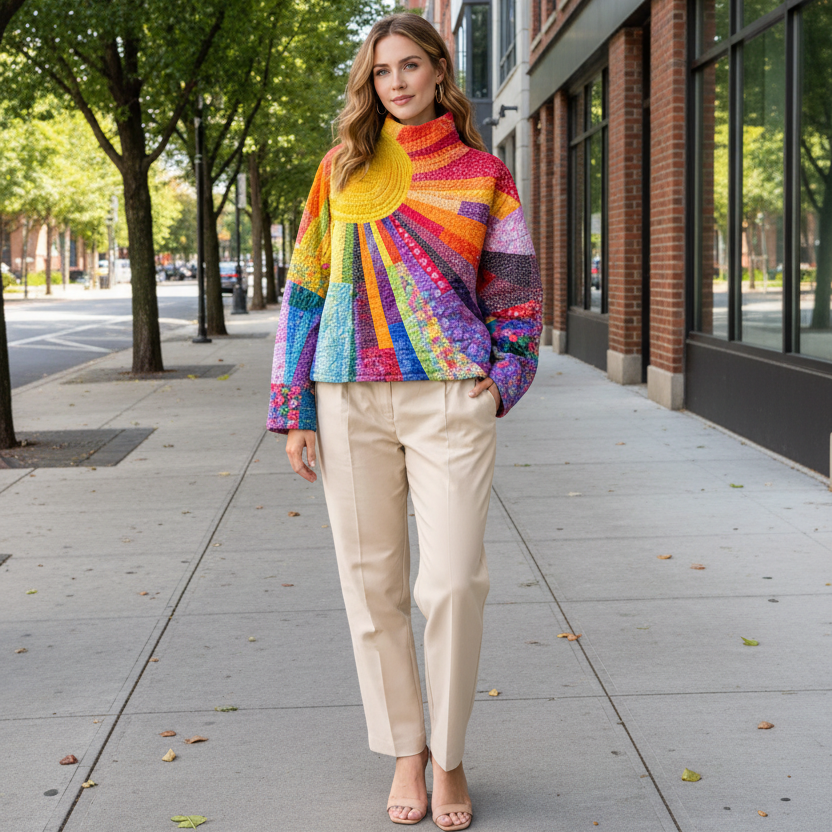 Patchwork Turtleneck Knit Sweater