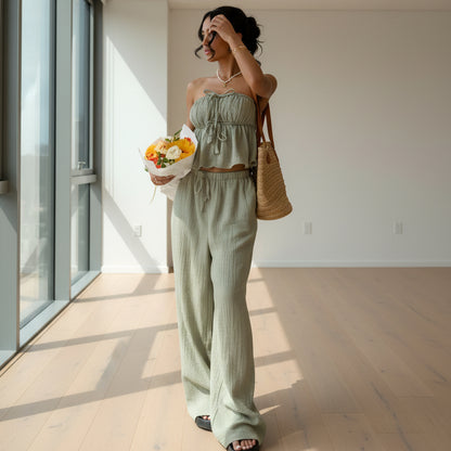 Tie Up Tube Top Pants Set