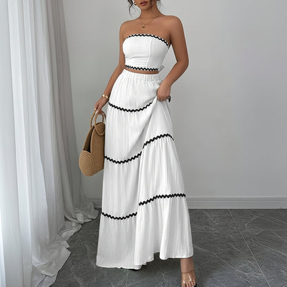 Wavy Lace Strapless Skirt Set