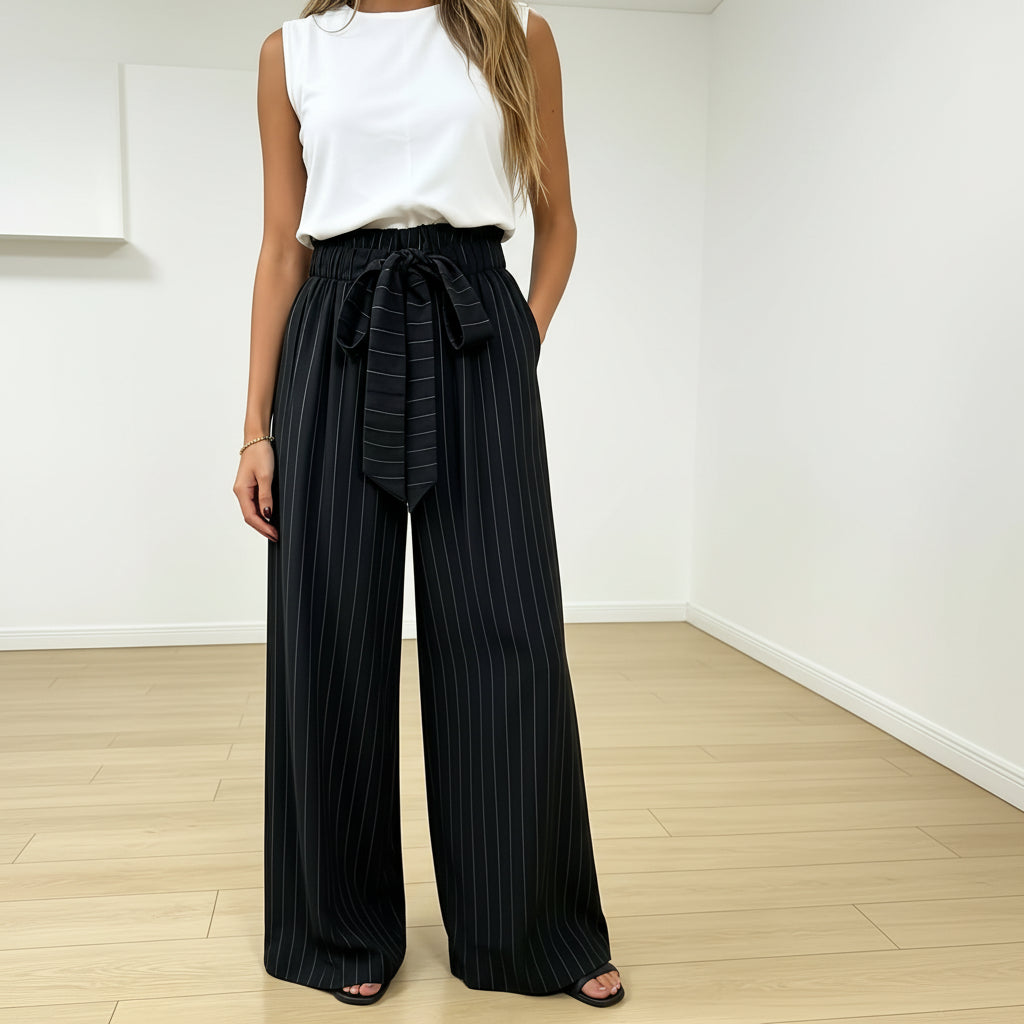 Hohe Taille weite Leinenhose