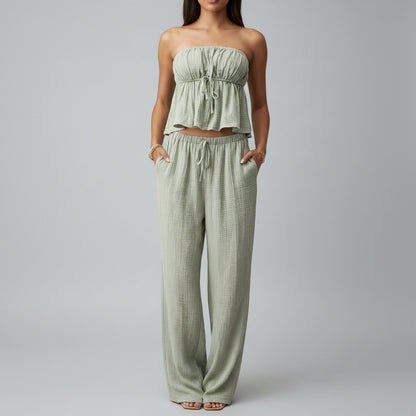 Tie Up Tube Top Pants Set