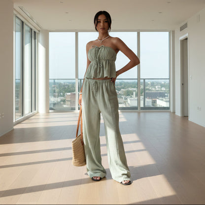 Tie Up Tube Top Pants Set