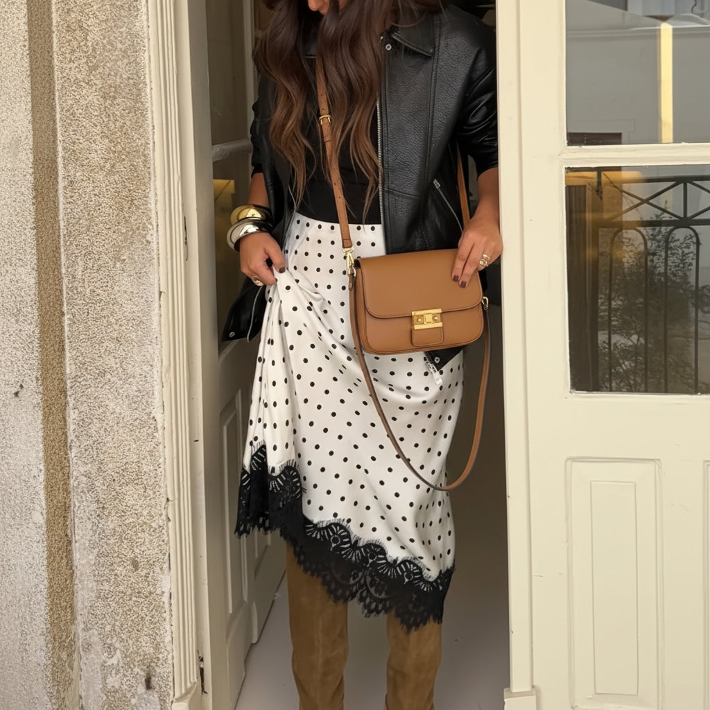 Eleganter Premium-Party-Halber Rock im Polka-Dot-Patchwork-Stil