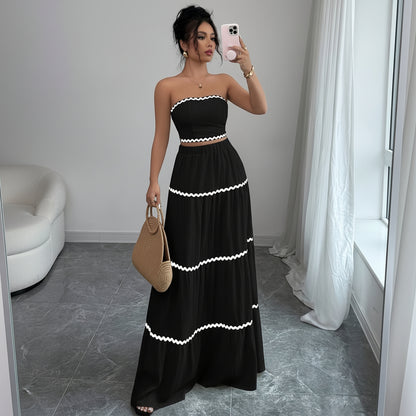 Wavy Lace Strapless Skirt Set