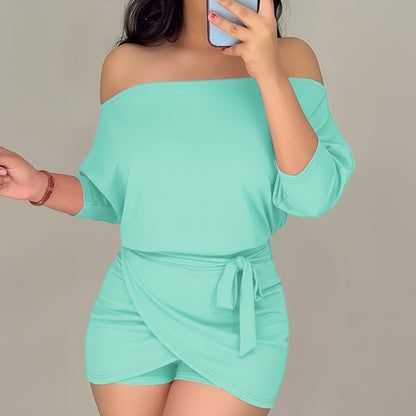 Einfarbiger lässiger Jumpsuit-Shorts mit Fledermausärmeln Grace