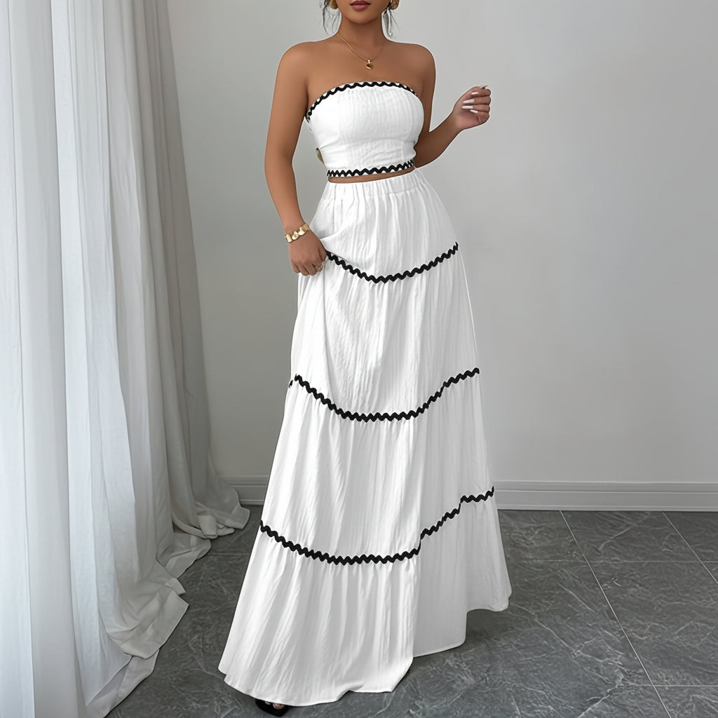 Wavy Lace Strapless Skirt Set