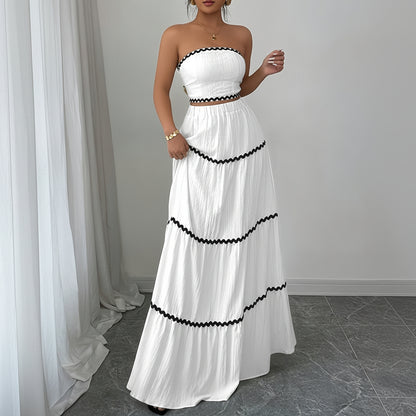 Wavy Lace Strapless Skirt Set