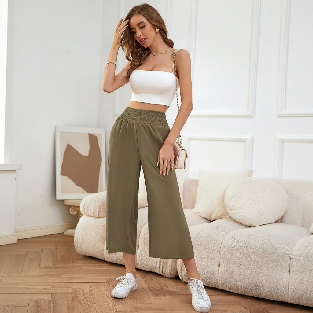 Elegante Cropped-Sommerhose mit weitem Bein