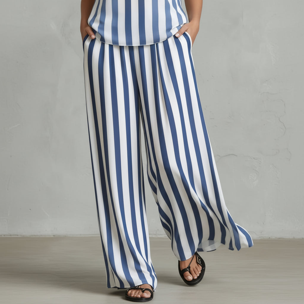 Gestreiftes ärmelloses Leinenhose-Set