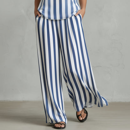 Striped Linen Sleeveless Pants Set