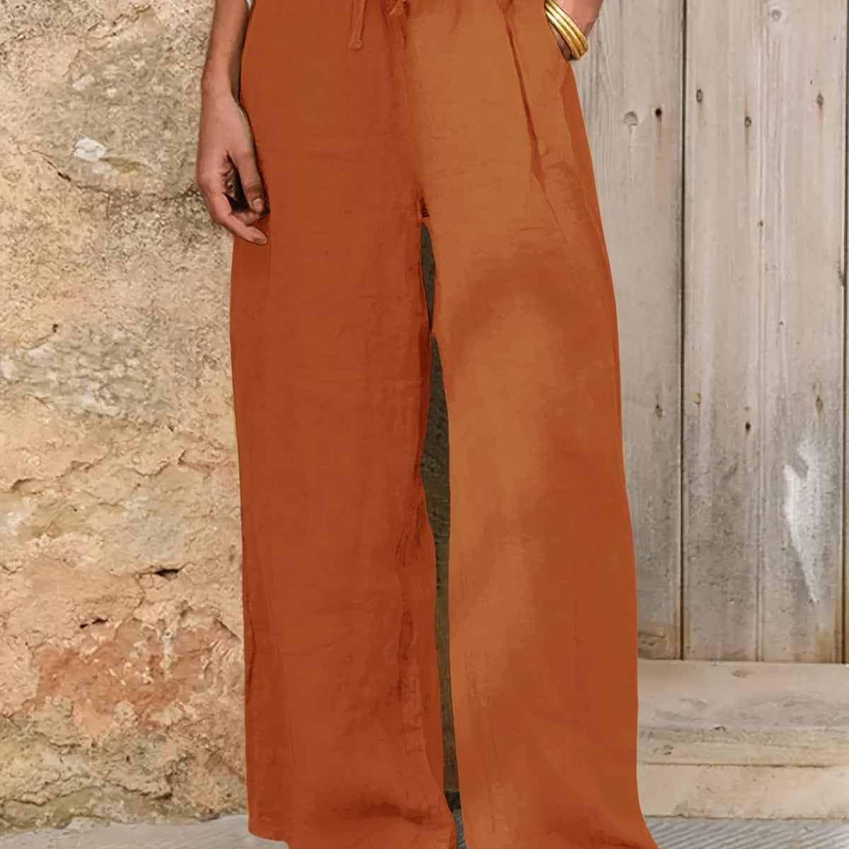 Leinenhose mit geradem Bein und weitem Schnitt