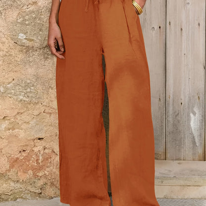 Straight Leg Wide Linen Pants