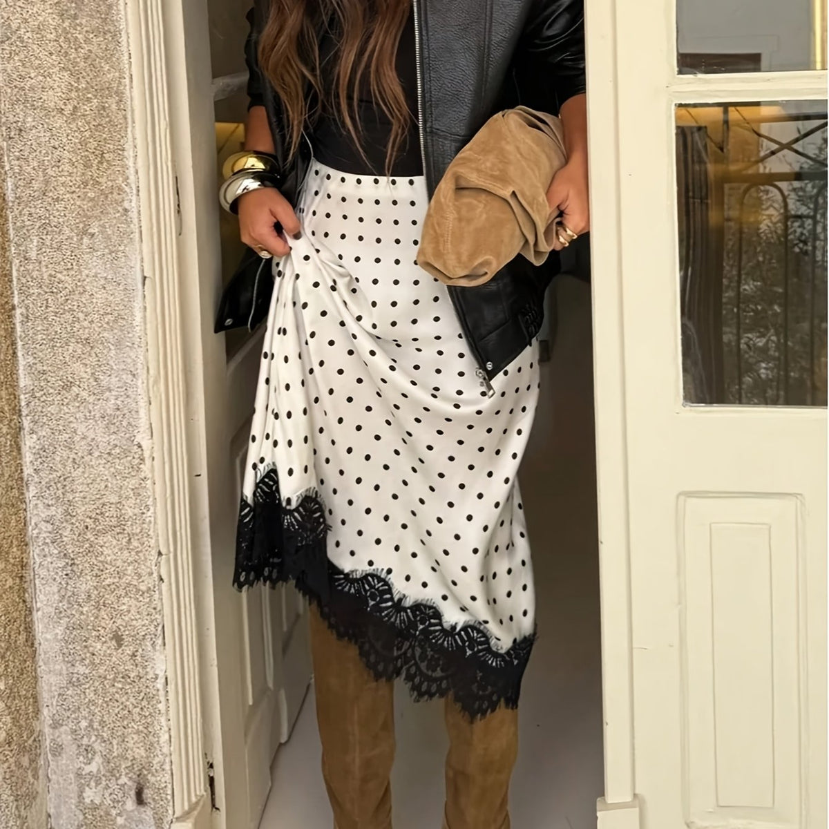Eleganter Premium-Party-Halber Rock im Polka-Dot-Patchwork-Stil