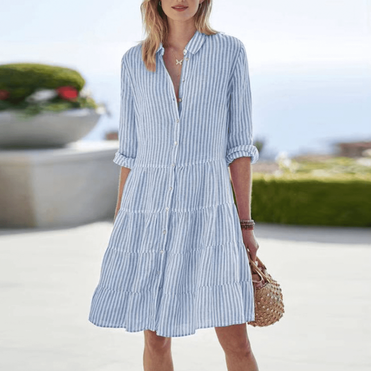 Striped Button Down Shirt Dress With Relaxed Fit